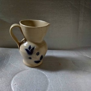 Williamsburg Salt Glaze Cobalt Blue Flower Pottery Mini Pitcher