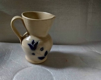 Williamsburg Salt Glaze Cobalt Blue Flower Pottery Mini Pitcher