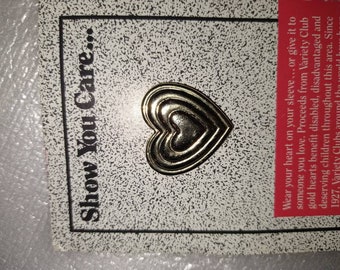 1993 Variety Club Gold Tone Heart Pin- NOS