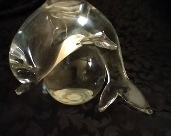 Heavy Clear Glass Dolphin Paper Weight/Statue
