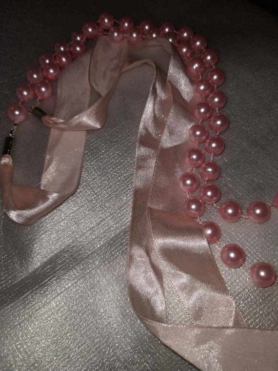 Long 60" Pink Ribbon & Bead Necklace - image 5
