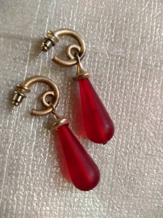 Silver Red Frosted Gem Earrings - image 1