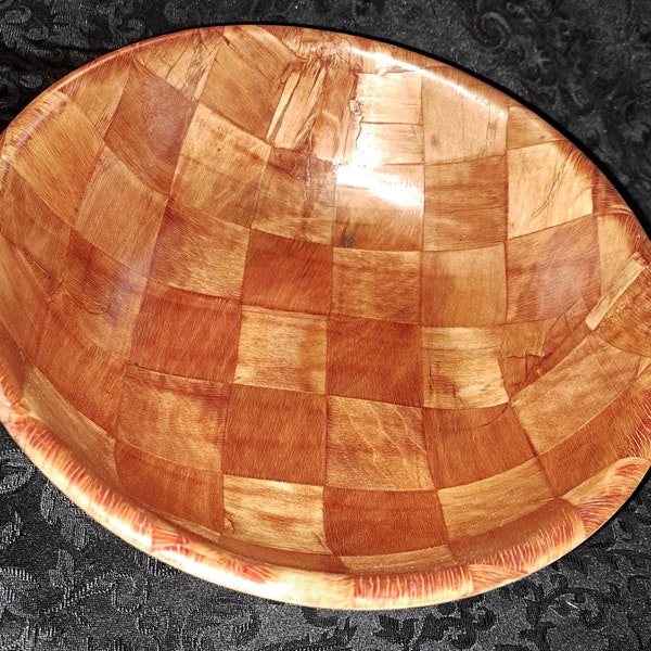 Wooden Checkerboard Pattern Salad Bowl