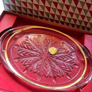 Jeannette Glass Quality Ware Feather 22k Gold Rimmed Oval Serving Plate