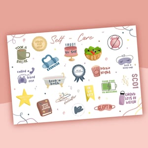 Feuille d'autocollants pour prendre soin de soi, autocollants de rappel, autocollants amour de soi, autocollants pour journal intime, autocollants pour agenda, autocollants de scrapbooking,