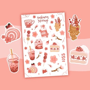 Stickers kawaii fleurs de cerisier Sakura, Stickers fleurs, Stickers Bullet Journal, Stickers agenda, Stickers Scrapbooking, Stickers Journal