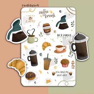 Feuille d'autocollants Pause-café, Stickers décoratifs pour journal intime, thé infusé à froid, petit déjeuner Bullet Journal, Cottagecore, CB01