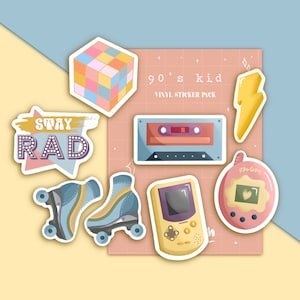 90's Kid Vinyl Die Cut Sticker Pack, Cute Stickers, Water Bottle Laptop Stickers, Nostalgic Stickers, Scrapbook Stickers, Aesthetic