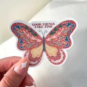 Les bonnes choses prennent du temps, Sticker papillon vinyle découpé, Stickers mignons, Stickers motivants, Esthétique, Résistant aux intempéries