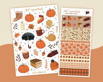 FALL Autumn Themed Sticker Sheet, Cute Journal Planner Stickers, Autumn Fall Leaves Pumpkin, Aesthetic Bullet Journal Decorative Stickers,