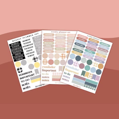 WEEKLY PLANNER SET Stickers, Monthly Planner Stickers, Bullet Journal Stickers, Days of the week Weekly Sticker Sheet Kit, Bullet Journaling