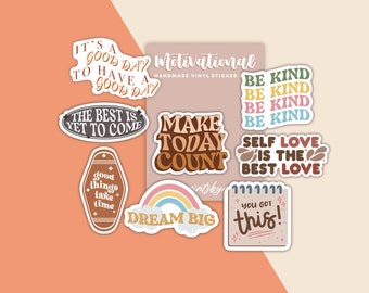 Motivational Vinyl Die Cut Sticker Pack, Cute Laptop Aesthetic Weatherproof Stickers, Water Bottle Stickers, Scrapbook Journal Stickers