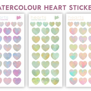 Feuilles d'autocollants aquarelles COEUR, autocollants pour agenda, autocollants amovibles, Stickers Bullet Journal, autocollants pour agenda,