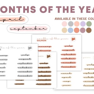 Feuille d'autocollants du mois de l'année, autocollants pour agenda, feuille d'autocollants de la palette de couleurs, autocollants minimaux, autocollants fonctionnels, Bullet Journal