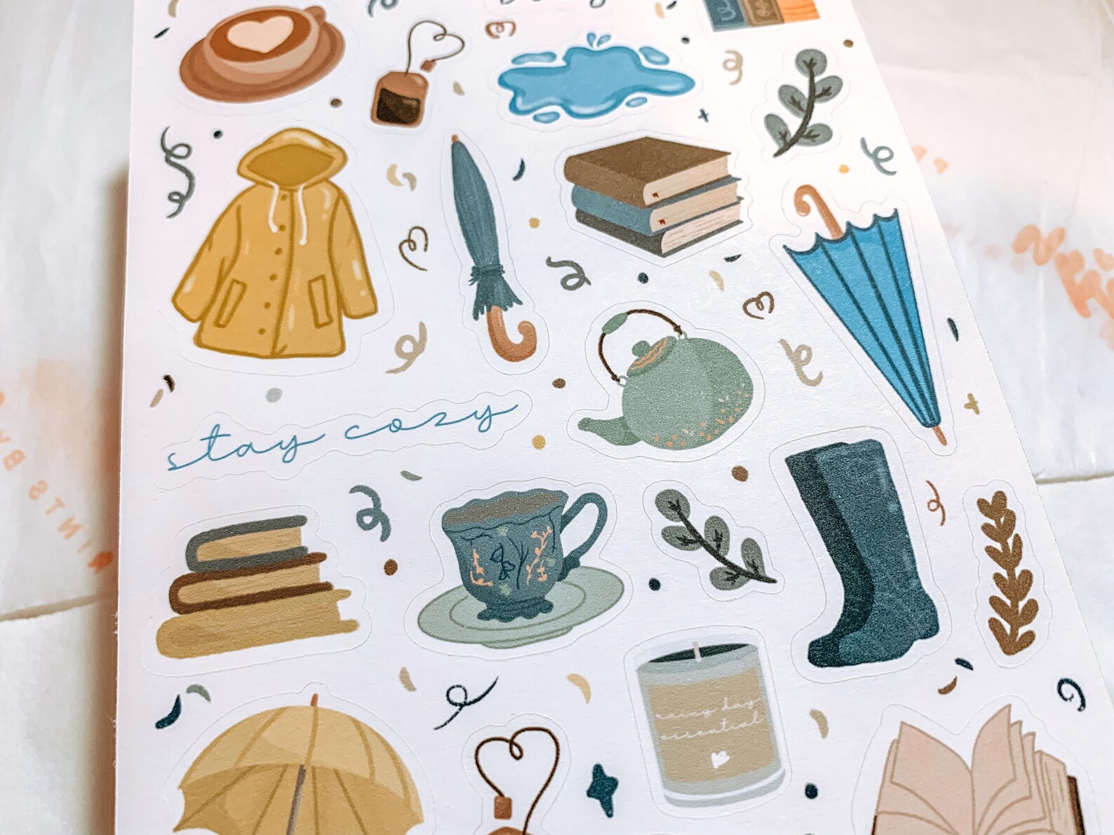 Rainy Days Sticker Sheet Rainy Stay Cozy Books Tea Candle | Etsy