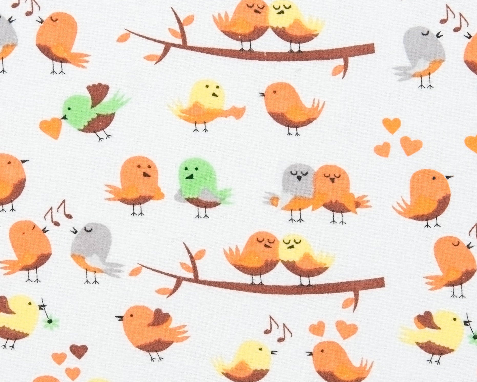 Orange Birds Flannel Fabric 100 Organic Cotton Fabric Extra Etsy