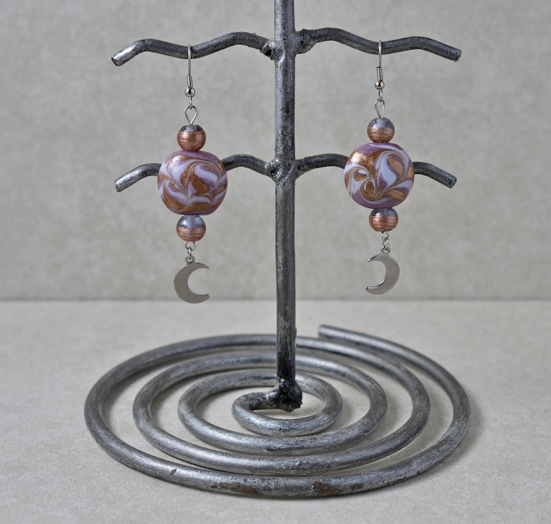 Casual Earrings Moon Phases Jewelry Celestial Earrings Pierced Earrings Earrings with Moon Charms Gold Purple /& White Swirl Earrings