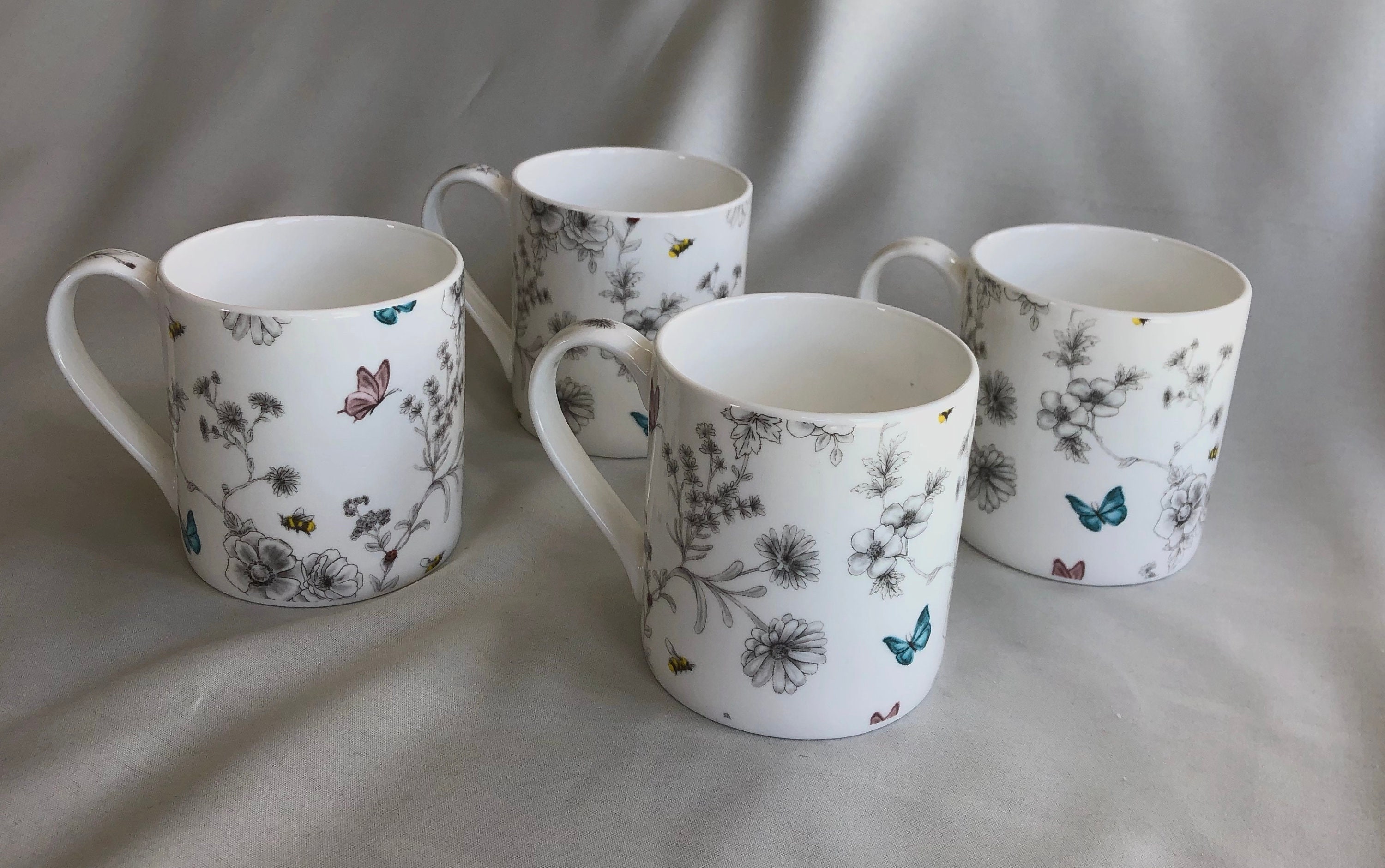 Butterfly & Bee Garden Fine Bone China set of 4 mugs Etsy