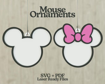 Mouse Ornament svg, Christmas laser file