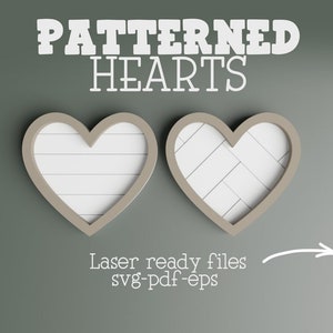 Shiplap Heart laser file, Valentines Day laser file, Heart shape backing, Patterned Hearts Glowforge