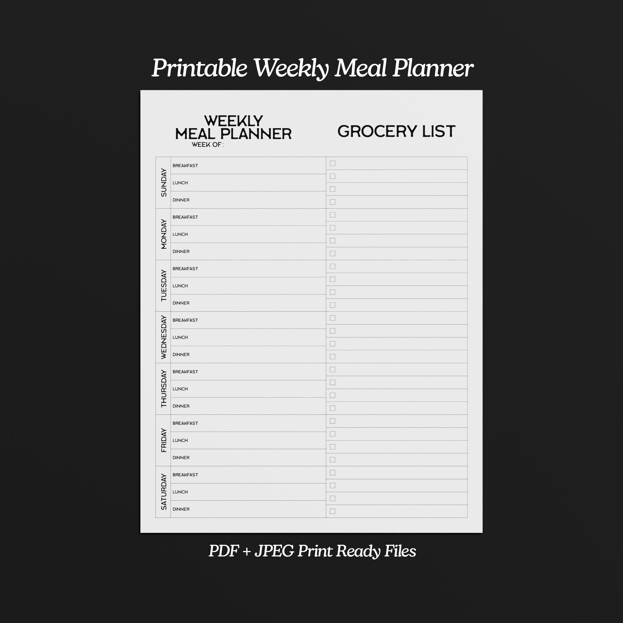 Printable Weekly Meal Planner, Grocery List Printable - Etsy