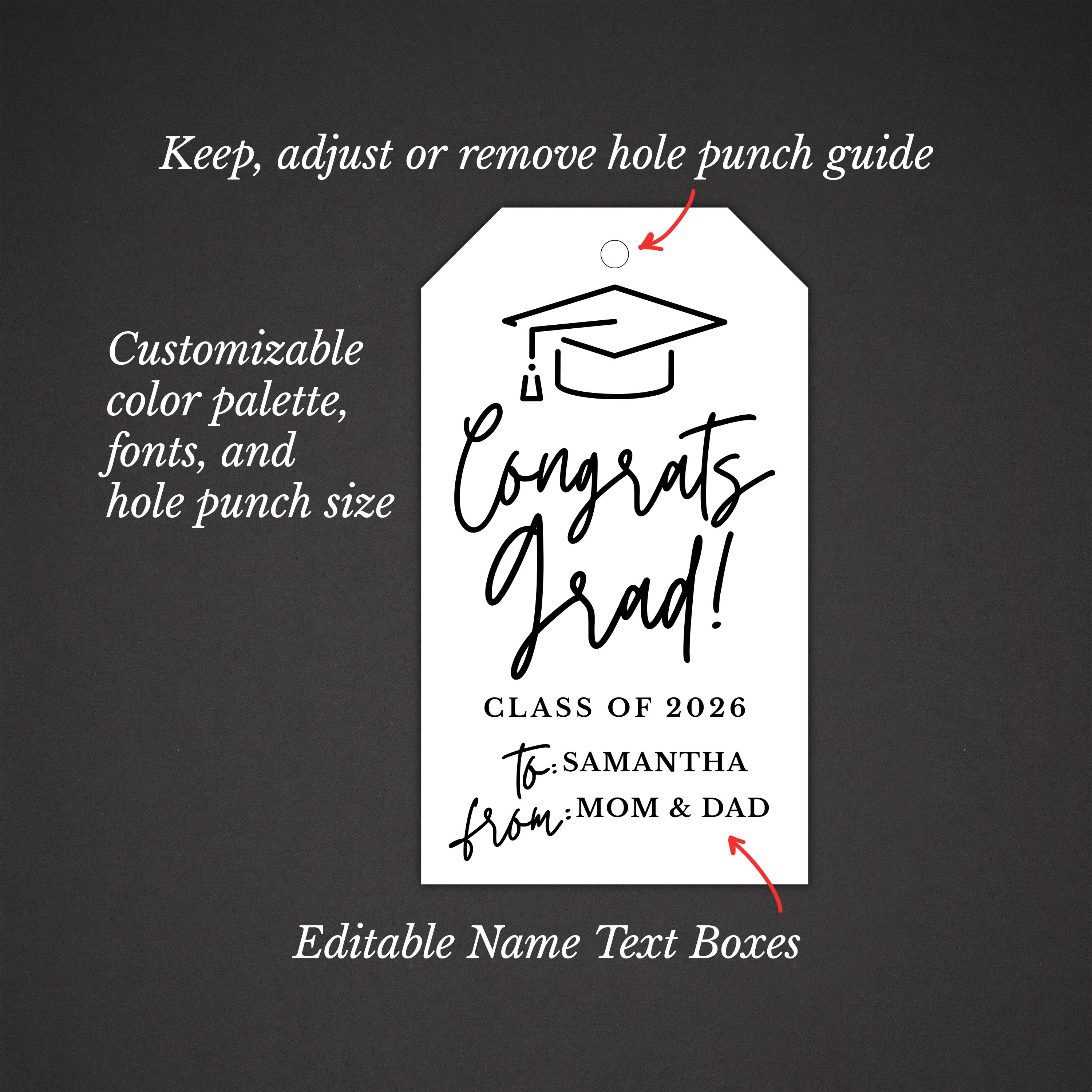 Graduation Gift Tag Template, Printable Grad Tag 3x5.25, Class of 2026 ...