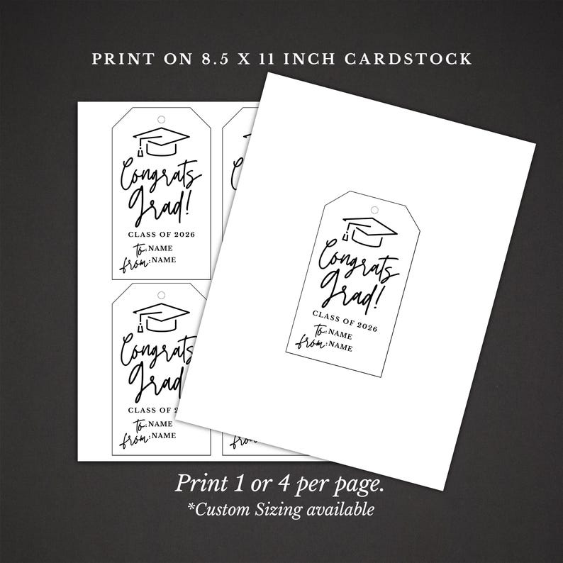 Graduation Gift Tag Template, Printable Grad Tag 3x5.25, Class of 2026 ...