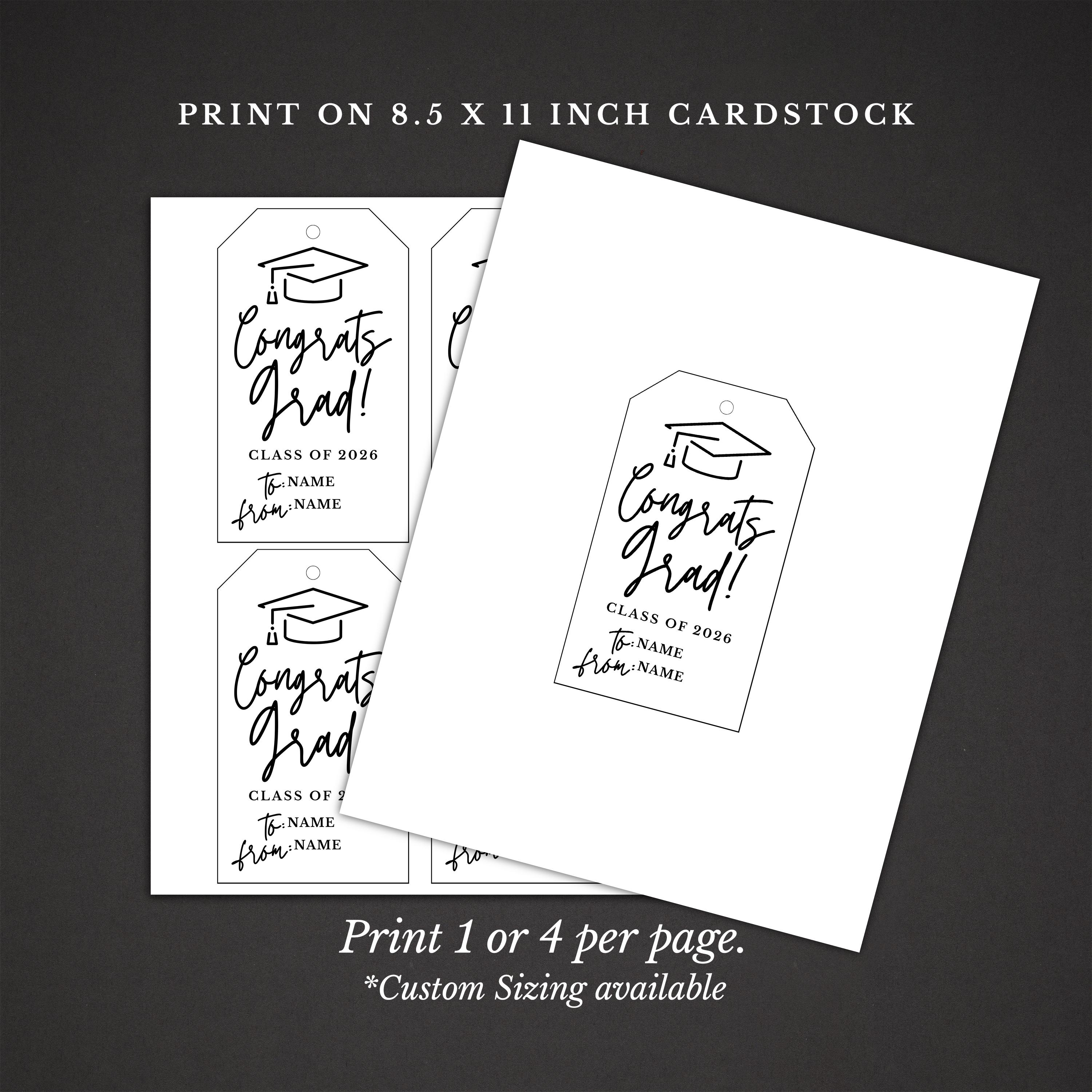 Graduation Gift Tag Template, Printable Grad Tag 3x5.25, Class of 2026 ...