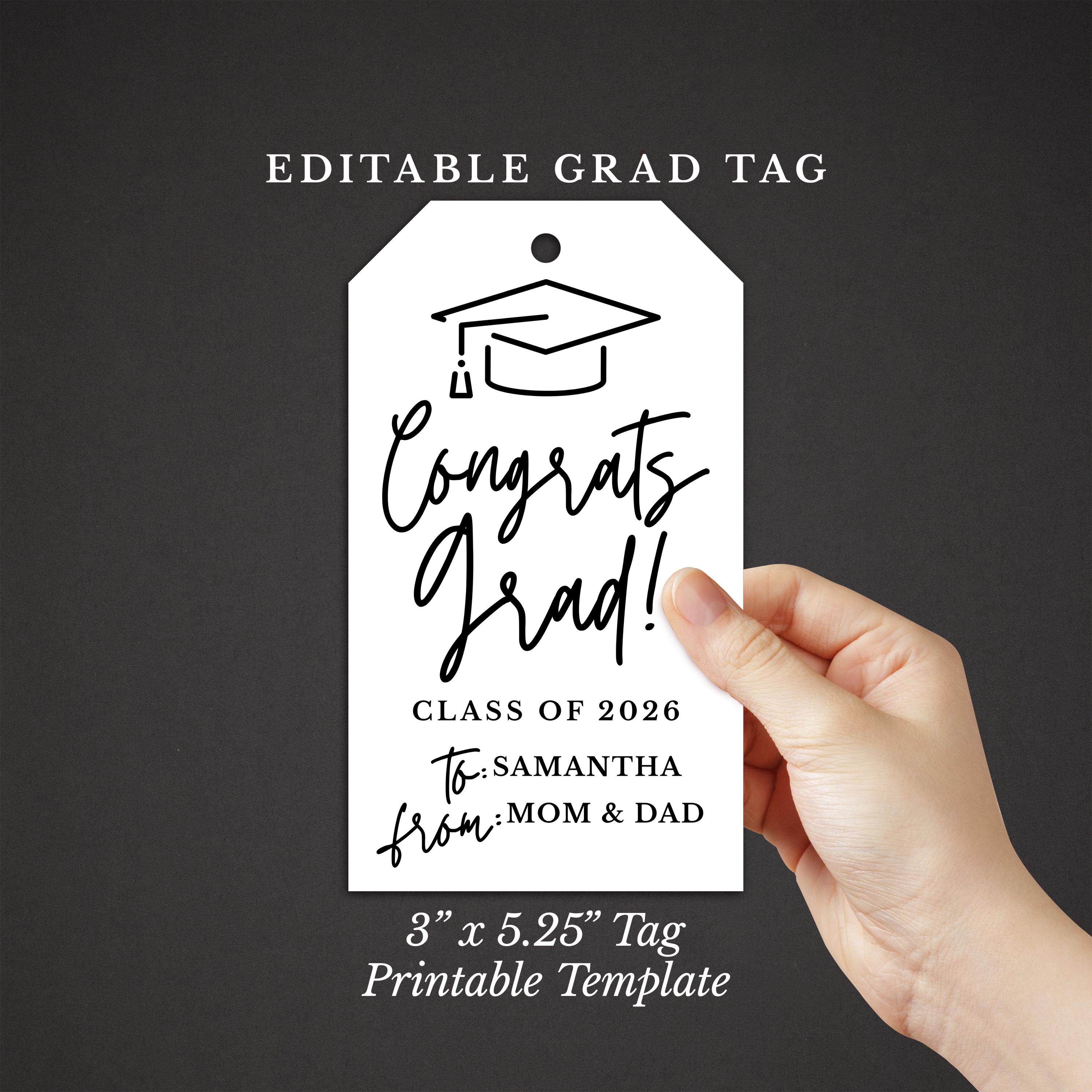 Graduation Gift Tag Template, Printable Grad Tag 3x5.25, Class of 2026 ...