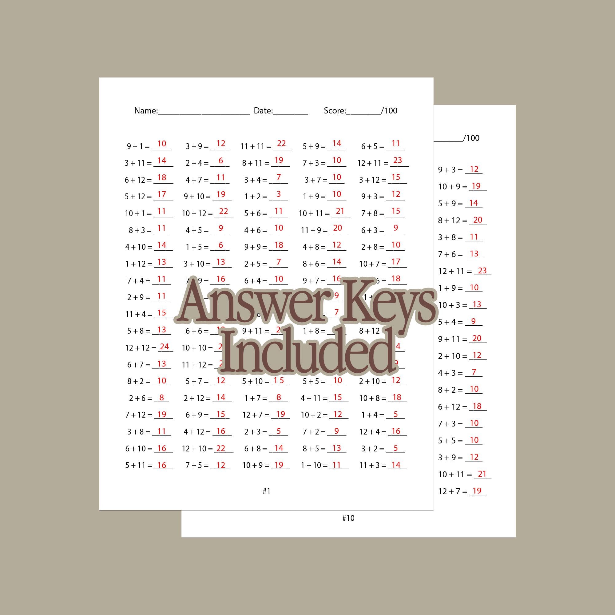Addition Math Drill Worksheets, Quick Addition Printable - Etsy