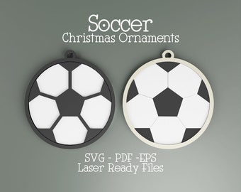 Soccer Christmas Ornament Laser file, Soccer ball ornament svg