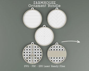 Farmhouse Christmas Ornament Bundle, Christmas Ornament cut file, Shiplap Ornament, Rattan Ornament svg