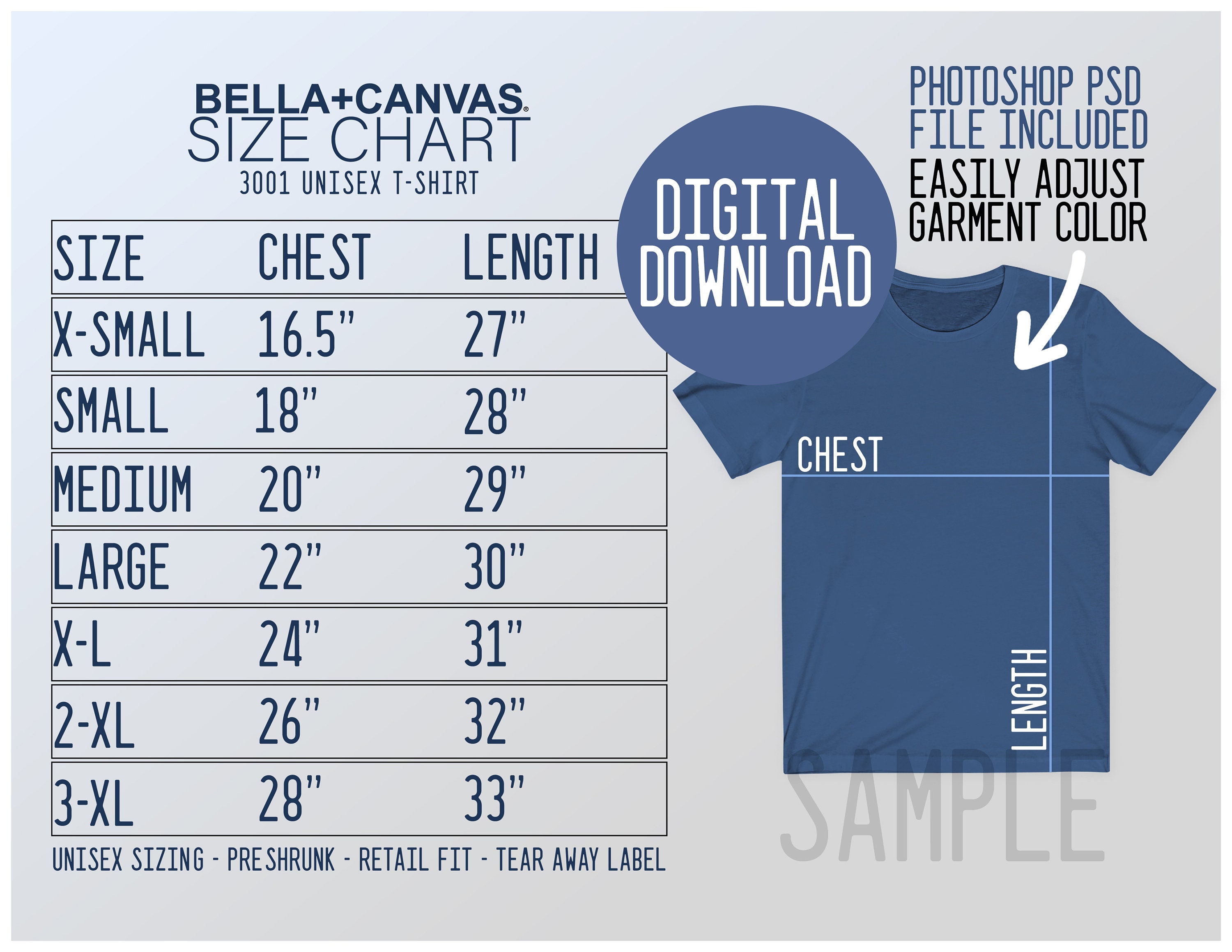 Bella 3001 Size Chart