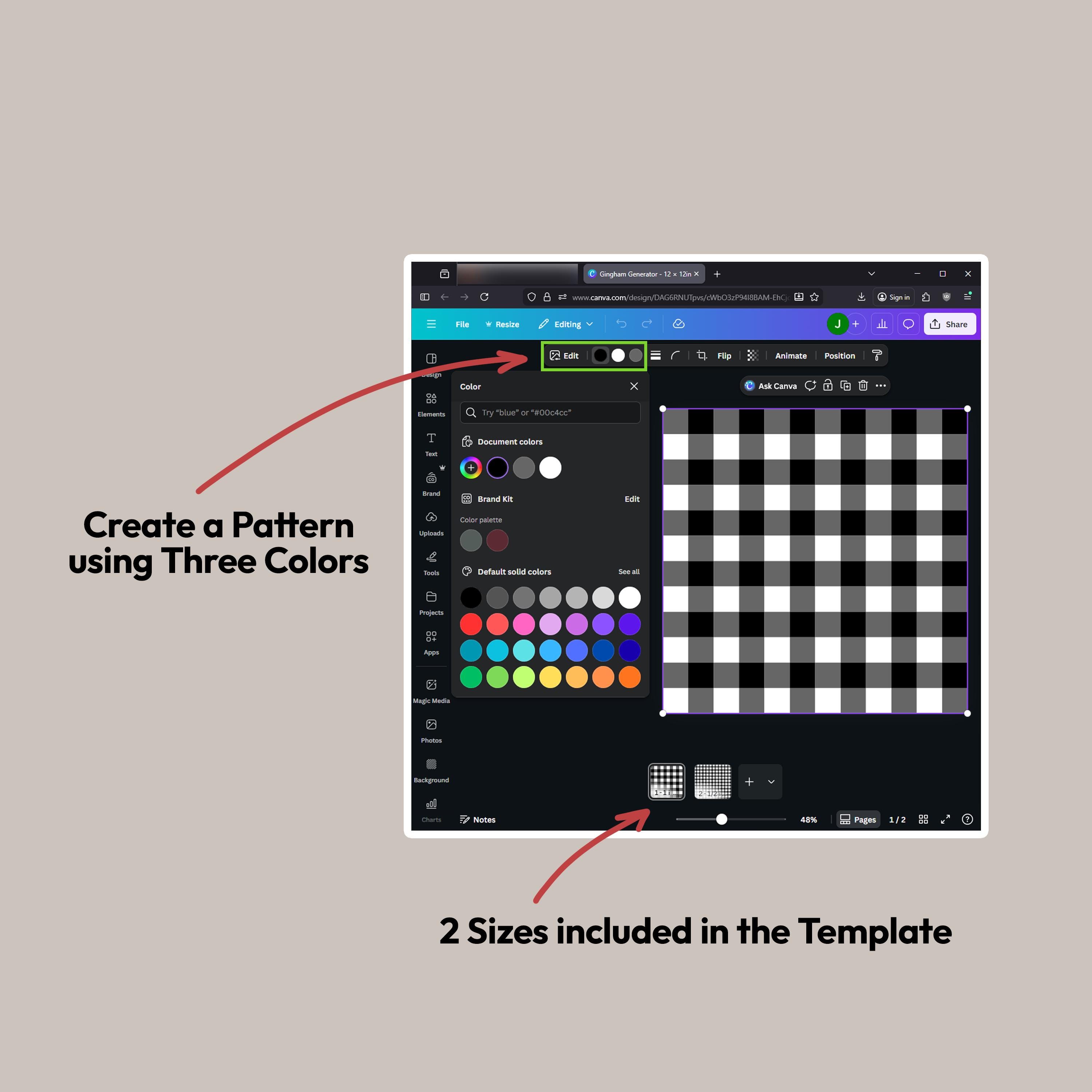 Gingham Pattern Digital Papers, Gingham Color Palette Creator, Create ...