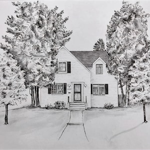 Custom HAND DRAWN Ink Building Portrait/House Portrait, House Warming, Anniversary Gift, First Home, Moving, Retirement, Holiday Gift