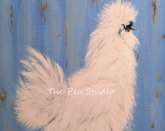 Silkie Hahn, 8x10 Fine Art Print, Huhn Kunst, ungerahmt