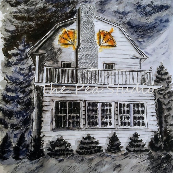 House from Amityville Horror, 8x10 Giclee Art Print, Watercolor Drawing, Unframed