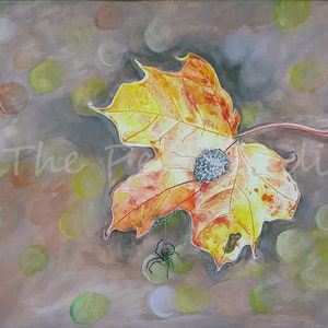 Autumn Leaf, Spider, 8x10 Fine Art Print, Gouache, Unframed