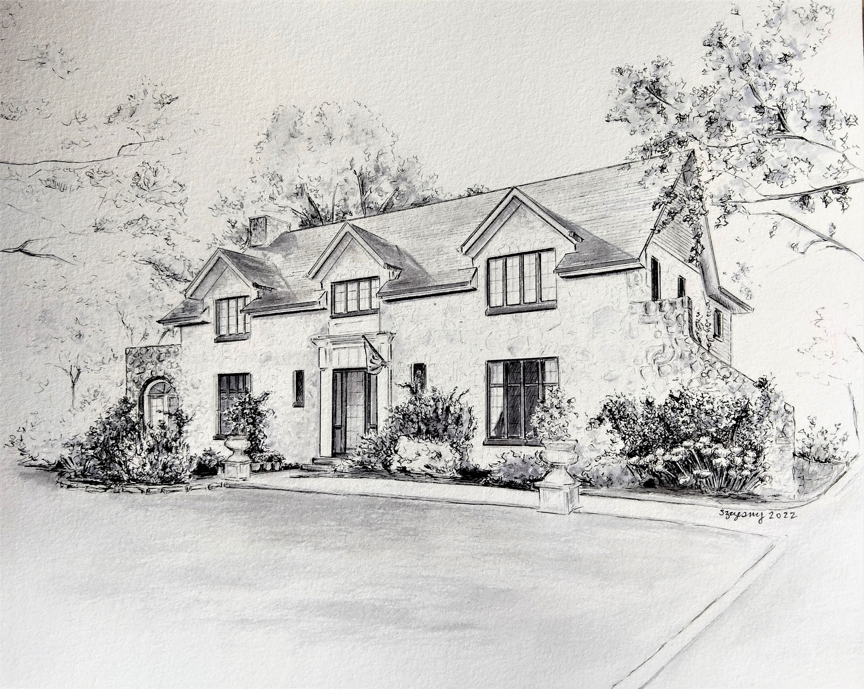 Custom HAND DRAWN Ink Building Portrait/house Portrait, House Warming ...