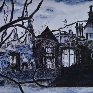 Manderley, Rebecca, Alfred Hitchcock, Fine Art Print, Watercolor Drawing, Unframed