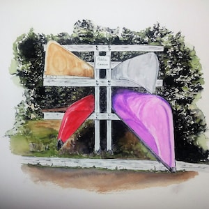 The Purple Canoe No.3, Watercolor Fine Art Print, Rustic Decor, Cabin Decor, Lake House