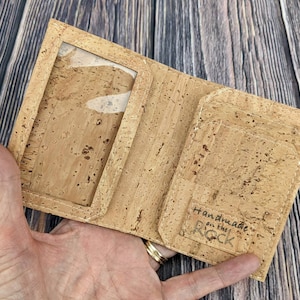 Cartera plegable delgada de corcho natural, cuero vegano, mini billetera, billetera de corcho para hombre o mujer, billetera minimalista natural con resistencia RFID