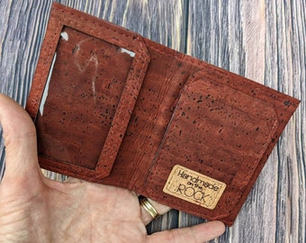 Brick Cork slim bifold wallet, Vegan leather, Mini wallet, Men's or women's cork wallet, natural minimalist billfold with RFID resistance