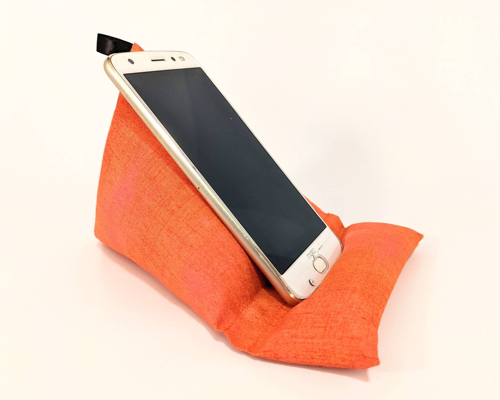 Orange fabric Cell phone holder/ Mobile device bean bag/ phone Etsy