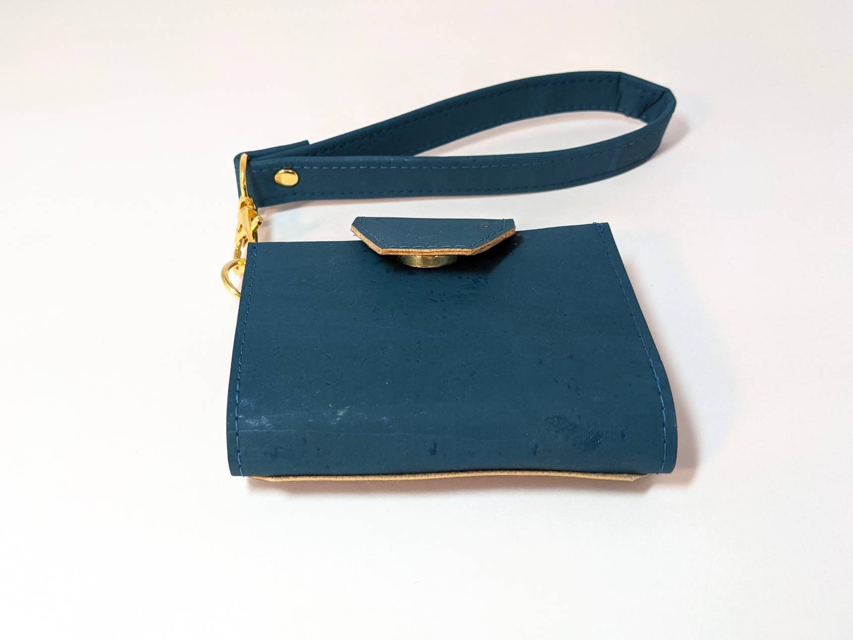 Deep Teal Cork Key Fob Wallet, Vegan Leather, Mini Wallet, Women's