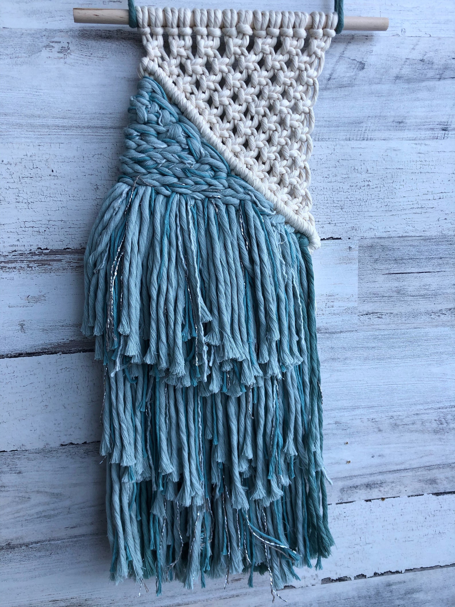 Waterfall Macrame Wall Hanging Blue Macraweave Wall Hanging Etsy
