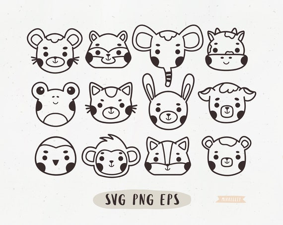 Baby Animal Svg Black and White Animal Face Clipart Bear Cat - Etsy Canada Baby Animal Svg Black and White Animal Face Clipart Bear Cat - Etsy Canada