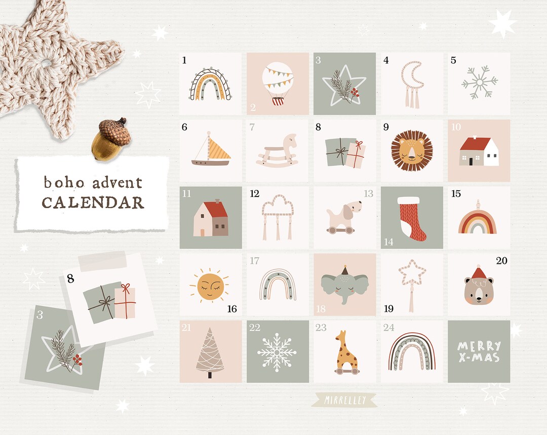 Christmas Countdown Printable Advent Calendar Boho Christmas Etsy