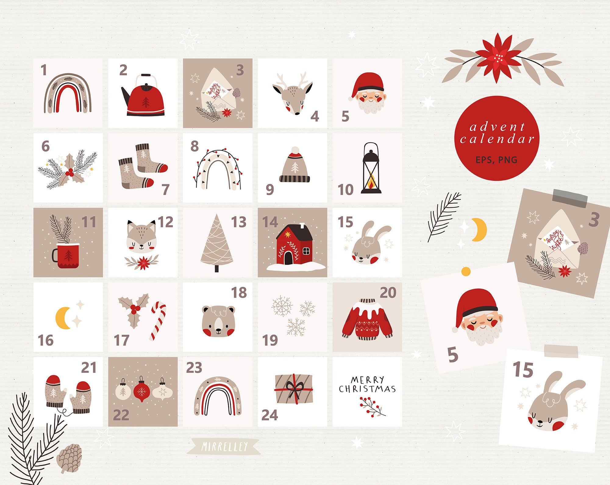 Advent Calendar Printable Pdf Christmas Countdown Calendar - Etsy
