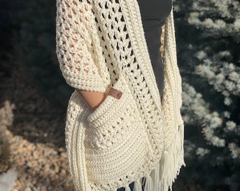 Pocket Shawl, Handmade crochet shawl, Scarf with pockets, Gift for mom, Gift for grandma